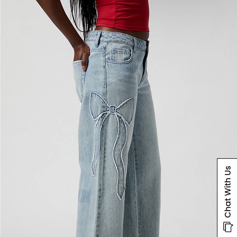 PacSun Light Blue Wide Leg Jeans with Embroidered Bow